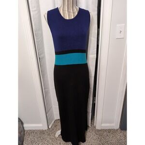 Vtg. Nina Charles Kasper Sleeveless Colorblock Maxi‎ Sweater Dress Slit S